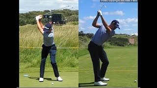 Justin Thomas golf swing  Long Iron faceon amp downtheline July 2017 [upl. by Haerr]